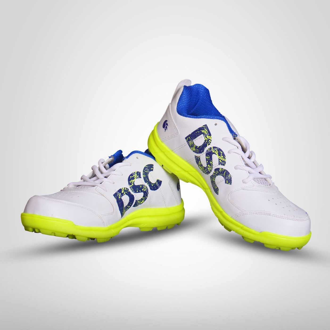 DSC Beamer Cricket Shoes  -  2, White,Yellow, Kids