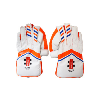 GN 6 Elite Cricket Wicket Keeping Gloves  -  Mens, White,Orange