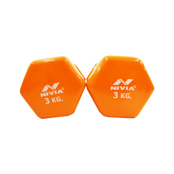 Vinyl Dumbbell’ Set Gym Dumbell  -  3 Kg, Orange