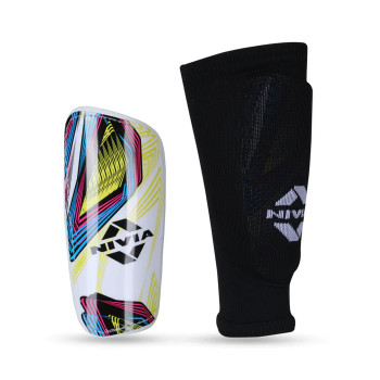 Classic With Sleeve Football Shin Guard  -  M, Black, White