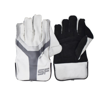 College Cricket Wicket Keeping Gloves  -  Youth, Black,White,Silver