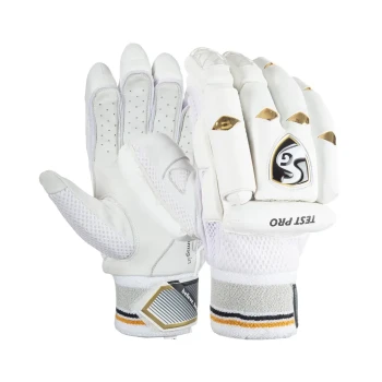 Test Pro Cricket Batting Glove  -  Mens, White, Right-handed