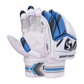 Super League Cricket Batting Glove  -  Mens, Blue,White, Right-handed