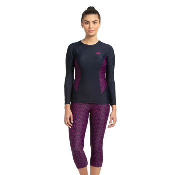 Boomstar Long Sleeve Sun Swimming Top  -  34, Navy,Pink, Womens
