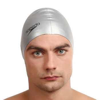 Flat Silicone AU Swimming Cap  -  Junior, Silver