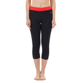 Solid Contrast Swimming Capri Pant  -  36, Red, Black, Girls