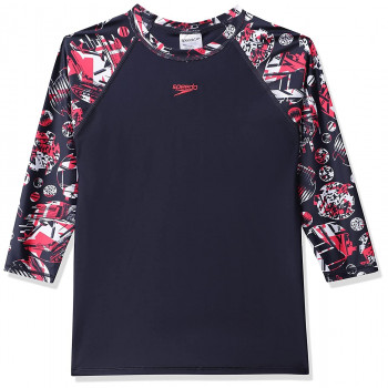 Glitchamp All Over Long Sleeve Sun Swimming Top  -  6 Years, Red,Navy,