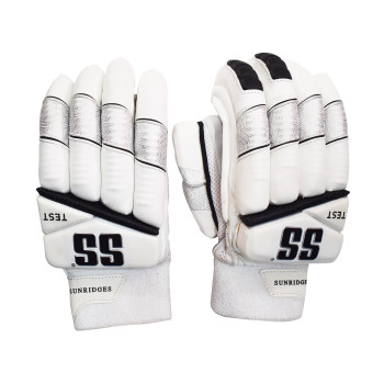 Test Players Cricket Batting Glove  -  Mens, Black,White,Silver, Right