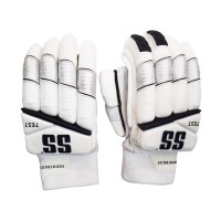 Test Players Cricket Batting Glove  -  Mens, Black,White,Silver, Right